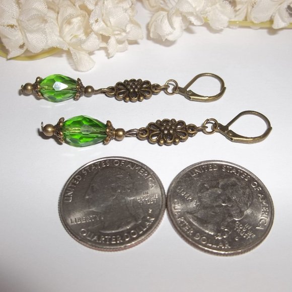 Green Earrings, Green and Bronze Earrings, Dangle Earrings, Earrings Set, 7486 - Picture 5 of 8